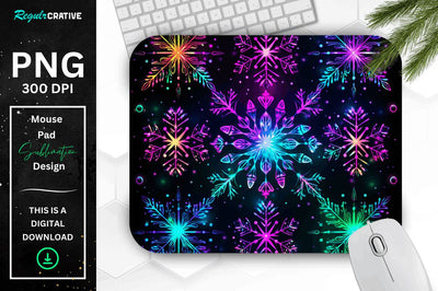 Neon Snowflake Pattern Mouse Pad Sublimation Regulrcrative 