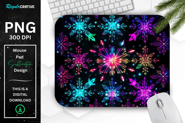 Neon Snowflake Pattern Mouse Pad Sublimation Regulrcrative 