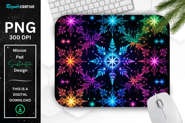 Neon Snowflake Pattern Mouse Pad Sublimation Regulrcrative 