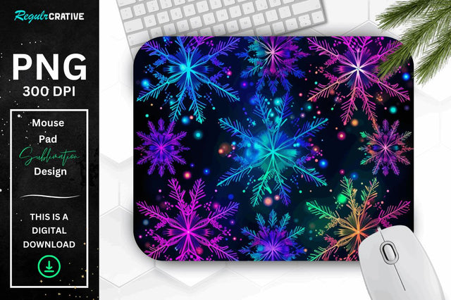 Neon Snowflake Pattern Mouse Pad Sublimation Regulrcrative 