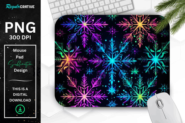 Neon Snowflake Pattern Mouse Pad Sublimation Regulrcrative 