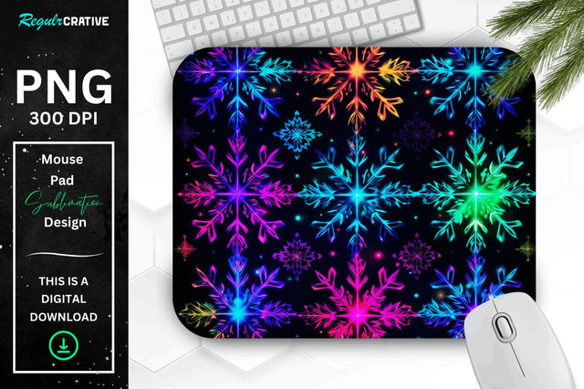 Neon Snowflake Pattern Mouse Pad Sublimation Regulrcrative 