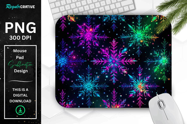 Neon Snowflake Pattern Mouse Pad Sublimation Regulrcrative 