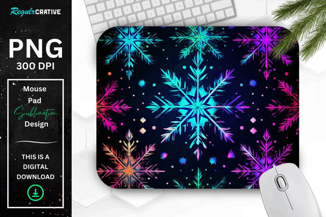 Neon Snowflake Pattern Mouse Pad Sublimation Regulrcrative 