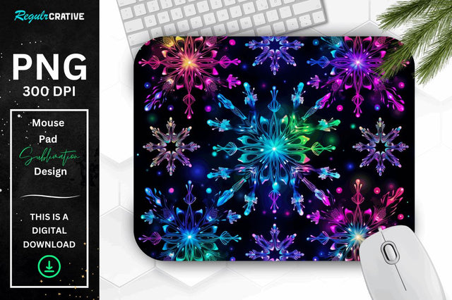 Neon Snowflake Pattern Mouse Pad Sublimation Regulrcrative 