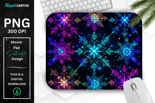 Neon Snowflake Pattern Mouse Pad Sublimation Regulrcrative 