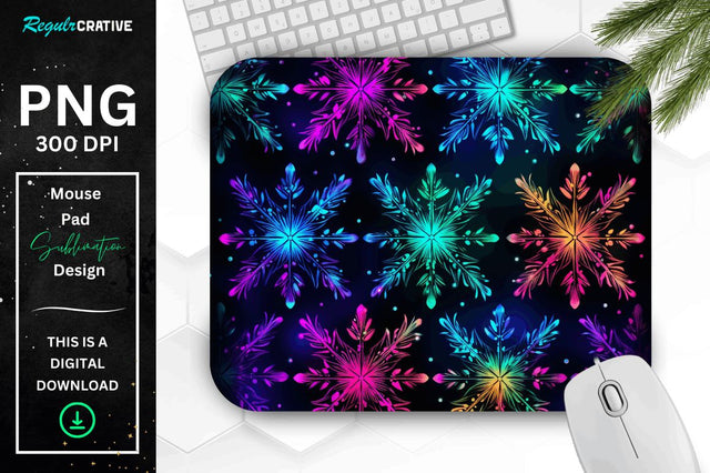 Neon Snowflake Pattern Mouse Pad Sublimation Regulrcrative 