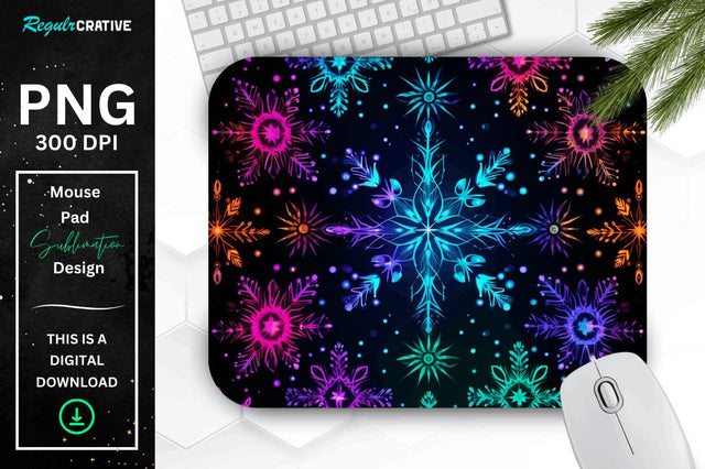 Neon Snowflake Pattern Mouse Pad Sublimation Regulrcrative 