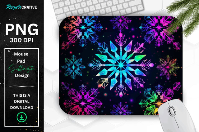 Neon Snowflake Pattern Mouse Pad Sublimation Regulrcrative 