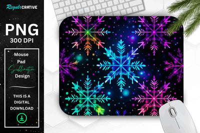 Neon Snowflake Pattern Mouse Pad Sublimation Regulrcrative 