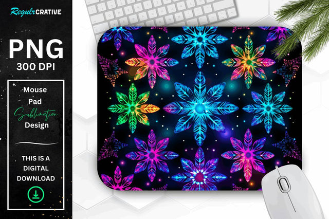 Neon Snowflake Pattern Mouse Pad Sublimation Regulrcrative 