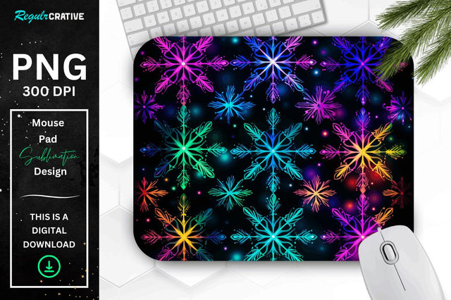 Neon Snowflake Pattern Mouse Pad Sublimation Regulrcrative 