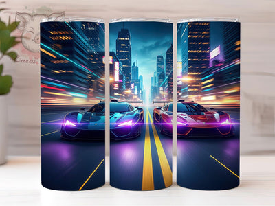 Neon Speed Racer Car Tumbler Gift, Speed Car Cup, Glowing Auto Design, Race Track Present, Neon Sport Tumbler, Fast Car Gift, Night Racer Cup Sublimation Lara' s Designs 