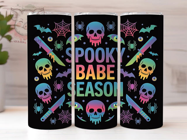 Neon Spooky Babe Retro Halloween Tumbler, Spooky Babe Cup Wrap, Skull Ghost Bat Design, 20Oz Sublimation Tumbler, Bright Gothic Drinkware, Retro Neon Halloween, Colorful Spooky Mug Sublimation Lara' s Designs 
