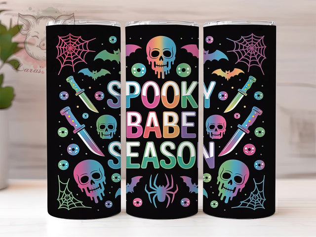 Neon Spooky Babe Retro Halloween Tumbler, Spooky Babe Cup Wrap, Skull Ghost Bat Design, 20Oz Sublimation Tumbler, Bright Gothic Drinkware, Retro Neon Halloween, Colorful Spooky Mug Sublimation Lara' s Designs 