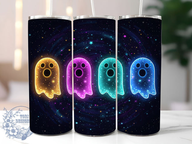 Neon Spooky Ghosts Halloween Tumbler, Halloween Tumbler Wrap, 20Oz Skinny Tumbler Wrap, Spooky Neon Sublimation, Glow In The Dark Ghost Design, Bright Halloween Drinkware, Colorful Ghost Tumbler Sublimation ToriDesigns 