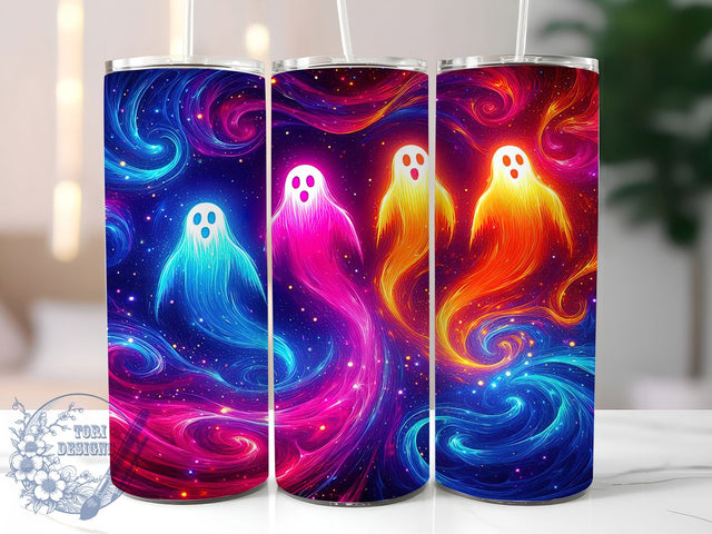 Neon Spooky Ghosts Halloween Tumbler, Halloween Tumbler Wrap, 20Oz Skinny Tumbler Wrap, Spooky Neon Sublimation, Glow In The Dark Ghost Design, Bright Halloween Drinkware, Colorful Ghost Tumbler Sublimation ToriDesigns 