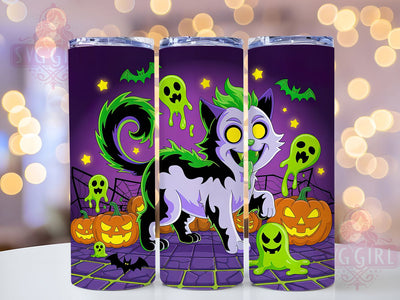 Neon Spooky Halloween Ghost Cat Tumbler, Neon Halloween Wrap, Spooky Cat Design, 20Oz Skinny Tumbler, Halloween Cat Sublimation, Glow In The Dark Style, Creepy Cat Drinkware Sublimation SvggirlplusArt 