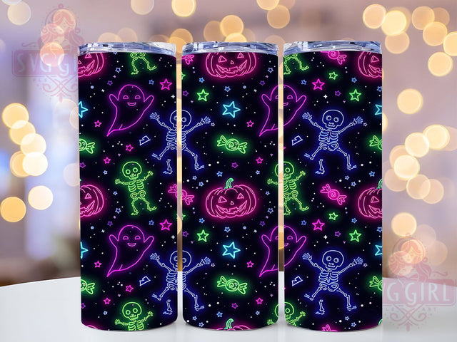 Neon Spooky Halloween Ghost Tumbler Wrap, Neon Spooky Wrap, 20Oz Sublimation Design, Bright Ghost Cup Wrap, Spooky Neon Drinkware, Kawaii Halloween Tumbler, Glow In The Dark Ghost Mug Sublimation SvggirlplusArt 