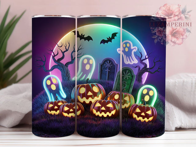 Neon Spooky Halloween Tumbler, Pumpkins Ghosts Bats Wrap, 20oz Tumbler Sublimation, Spooky Glow Design, Haunted Neon Sublimation, Bright Halloween Tumbler, Electric Fright Wrap Sublimation Li Zamperini 