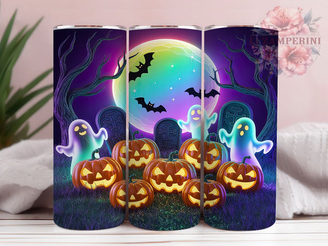 Neon Spooky Halloween Tumbler, Pumpkins Ghosts Bats Wrap, 20oz Tumbler Sublimation, Spooky Glow Design, Haunted Neon Sublimation, Bright Halloween Tumbler, Electric Fright Wrap Sublimation Li Zamperini 