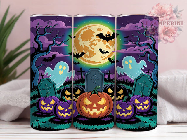 Neon Spooky Halloween Tumbler, Pumpkins Ghosts Bats Wrap, 20oz Tumbler Sublimation, Spooky Glow Design, Haunted Neon Sublimation, Bright Halloween Tumbler, Electric Fright Wrap Sublimation Li Zamperini 