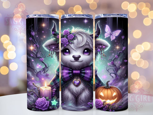 Neon Spooky Highland Cow Halloween Tumbler, Cute Halloween Wrap, Neon Halloween Design, 20Oz Skinny Tumbler, Halloween Cow Sublimation, Bright Spooky Drinkware, Fun Halloween Tumbler Sublimation SvggirlplusArt 