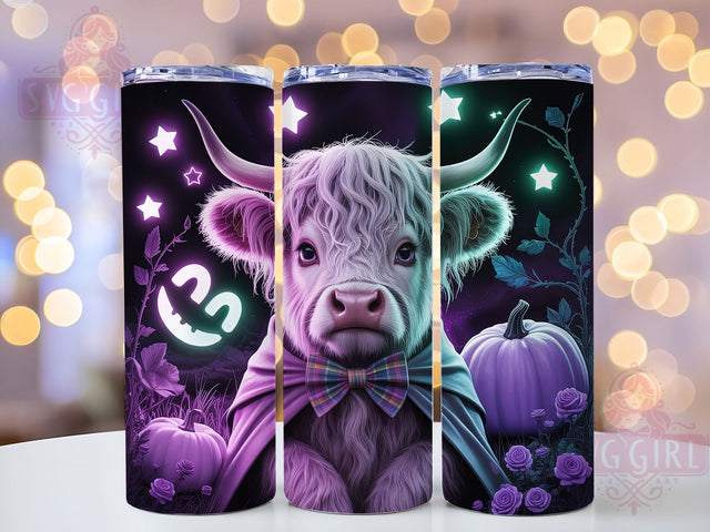 Neon Spooky Highland Cow Halloween Tumbler, Cute Halloween Wrap, Neon Halloween Design, 20Oz Skinny Tumbler, Halloween Cow Sublimation, Bright Spooky Drinkware, Fun Halloween Tumbler Sublimation SvggirlplusArt 