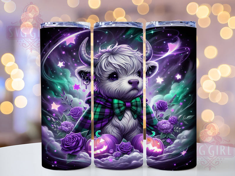 Neon Spooky Highland Cow Halloween Tumbler, Cute Halloween Wrap, Neon Halloween Design, 20Oz Skinny Tumbler, Halloween Cow Sublimation, Bright Spooky Drinkware, Fun Halloween Tumbler Sublimation SvggirlplusArt 