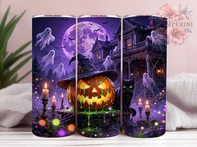Neon Spooky Mansion 20oz Tumbler, Spooky Mansion, Neon Style, Halloween Theme, Sublimation Wrap, 20oz Tumbler, Retro Aesthetic, Haunted Design Sublimation Li Zamperini 