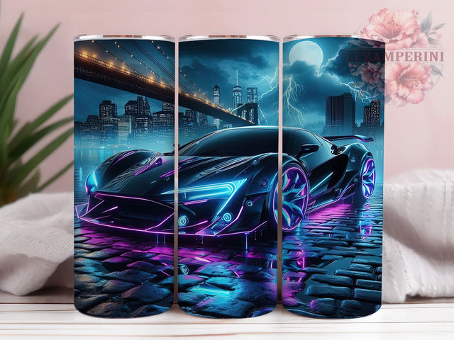 Neon Sports Car Tumbler Wrap, Sports Car Tumbler Wrap, 20oz Sublimation Tumbler, Futuristic Car Design, Glow Effect Tumbler, Fast Car Tumbler, Retro Wave Car Tumbler Sublimation Li Zamperini 