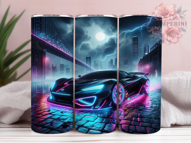 Neon Sports Car Tumbler Wrap, Sports Car Tumbler Wrap, 20oz Sublimation Tumbler, Futuristic Car Design, Glow Effect Tumbler, Fast Car Tumbler, Retro Wave Car Tumbler Sublimation Li Zamperini 