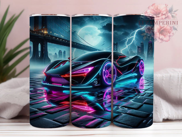 Neon Sports Car Tumbler Wrap, Sports Car Tumbler Wrap, 20oz Sublimation Tumbler, Futuristic Car Design, Glow Effect Tumbler, Fast Car Tumbler, Retro Wave Car Tumbler Sublimation Li Zamperini 
