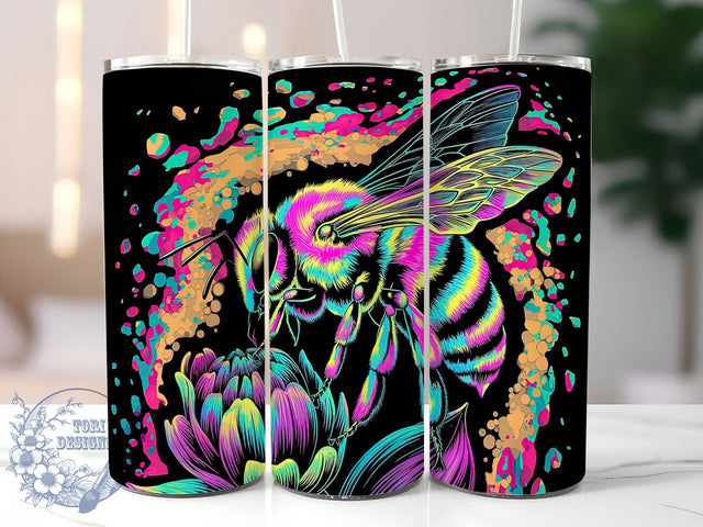 Neon Spring Bee Floral Tumbler, Spring Bee Design, Vibrant Floral Tumbler, 20oz Bee Wrap, Colorful Spring Flowers, Bee and Flower Tumbler, Neon Spring Tumbler Sublimation ToriDesigns 
