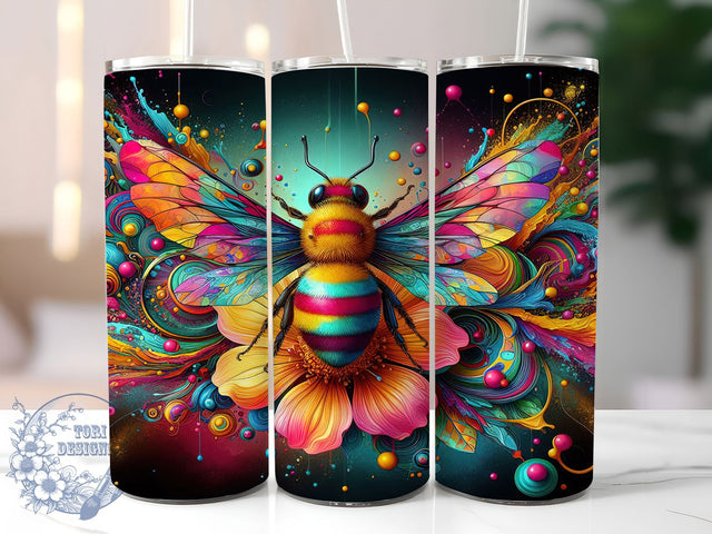 Neon Spring Bee Floral Tumbler, Spring Bee Design, Vibrant Floral Tumbler, 20oz Bee Wrap, Colorful Spring Flowers, Bee and Flower Tumbler, Neon Spring Tumbler Sublimation ToriDesigns 
