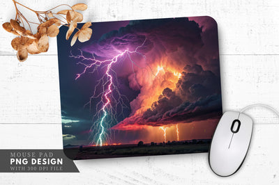 Neon Storm Cloud with Glowing Lightning Bolts Mouse Pad Design Sublimation Regulrcrative 