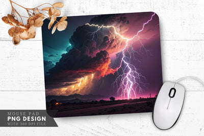 Neon Storm Cloud with Glowing Lightning Bolts Mouse Pad Design Sublimation Regulrcrative 