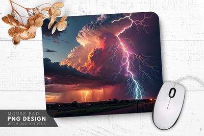 Neon Storm Cloud with Glowing Lightning Bolts Mouse Pad Design Sublimation Regulrcrative 