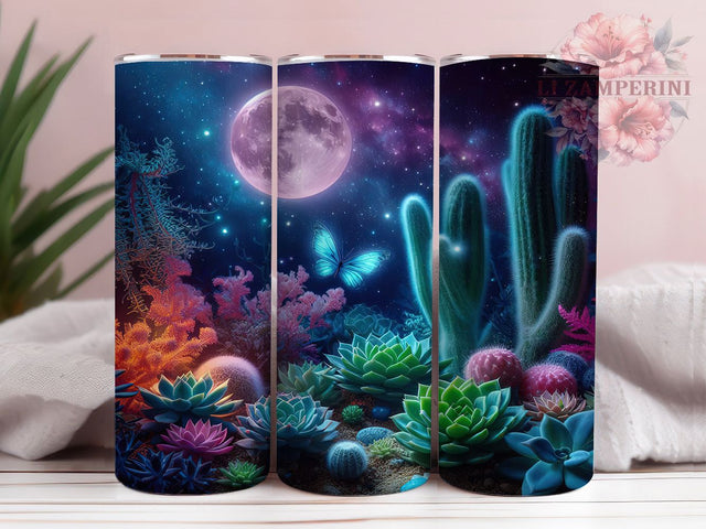Neon Succulent Glow Botanical Tumbler Wrap, 20oz Tumbler Sublimation, Vibrant Cactus Design, Colorful Botanical Art, Electric Garden Aesthetic, Bright Succulent Print Sublimation Li Zamperini 