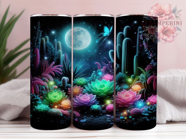 Neon Succulent Glow Botanical Tumbler Wrap, 20oz Tumbler Sublimation, Vibrant Cactus Design, Colorful Botanical Art, Electric Garden Aesthetic, Bright Succulent Print Sublimation Li Zamperini 