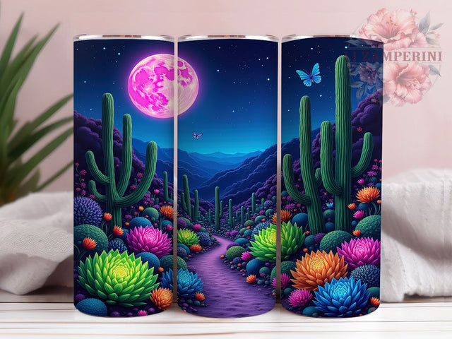 Neon Succulent Glow Botanical Tumbler Wrap, 20oz Tumbler Sublimation, Vibrant Cactus Design, Colorful Botanical Art, Electric Garden Aesthetic, Bright Succulent Print Sublimation Li Zamperini 