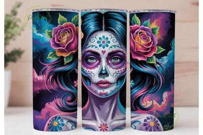 Neon Sugar Skull 20oz Tumbler Wrap Sublimation PixelChick 