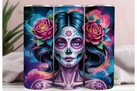 Neon Sugar Skull 20oz Tumbler Wrap Sublimation PixelChick 