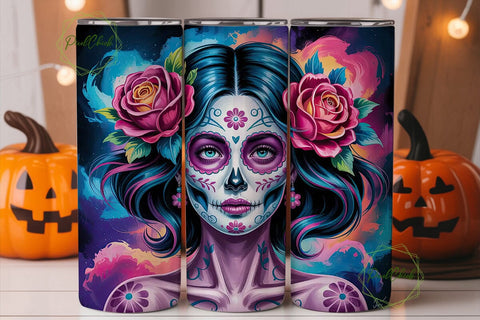 Neon Sugar Skull 20oz Tumbler Wrap Sublimation PixelChick 