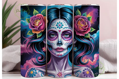 Neon Sugar Skull 20oz Tumbler Wrap Sublimation PixelChick 