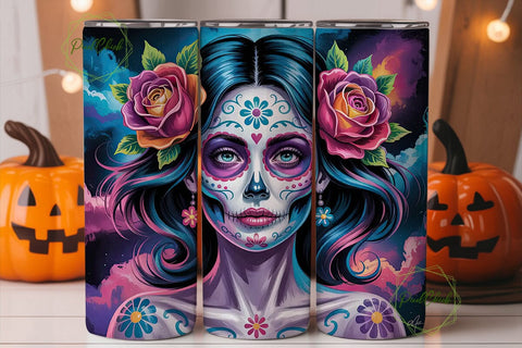 Neon Sugar Skull 20oz Tumbler Wrap Sublimation PixelChick 