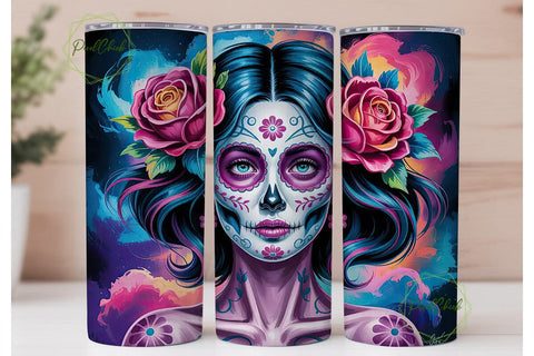 Neon Sugar Skull 20oz Tumbler Wrap Sublimation PixelChick 