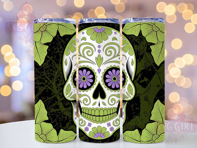 Neon Sugar Skull Day of Dead Tumbler, Neon Green Skull Wrap, Day of the Dead Sublimation, Gothic Neon Drinkware, Spooky Sugar Skull Cup, Mexican Skull Tumbler, Glow in the Dark Skull Design Sublimation SvggirlplusArt 