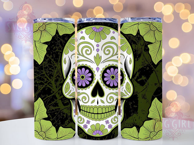 Neon Sugar Skull Day of Dead Tumbler, Neon Green Skull Wrap, Day of the Dead Sublimation, Gothic Neon Drinkware, Spooky Sugar Skull Cup, Mexican Skull Tumbler, Glow in the Dark Skull Design Sublimation SvggirlplusArt 
