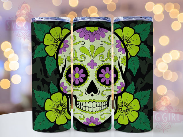 Neon Sugar Skull Day of Dead Tumbler, Neon Green Skull Wrap, Day of the Dead Sublimation, Gothic Neon Drinkware, Spooky Sugar Skull Cup, Mexican Skull Tumbler, Glow in the Dark Skull Design Sublimation SvggirlplusArt 